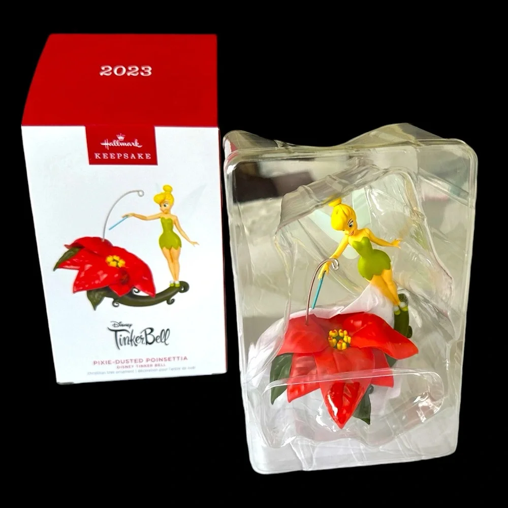 Hallmark Disney Tinker Bell Ornament 4” H Pixie - Dusted Poinsettia Holiday 2023 - Picture 1 of 4